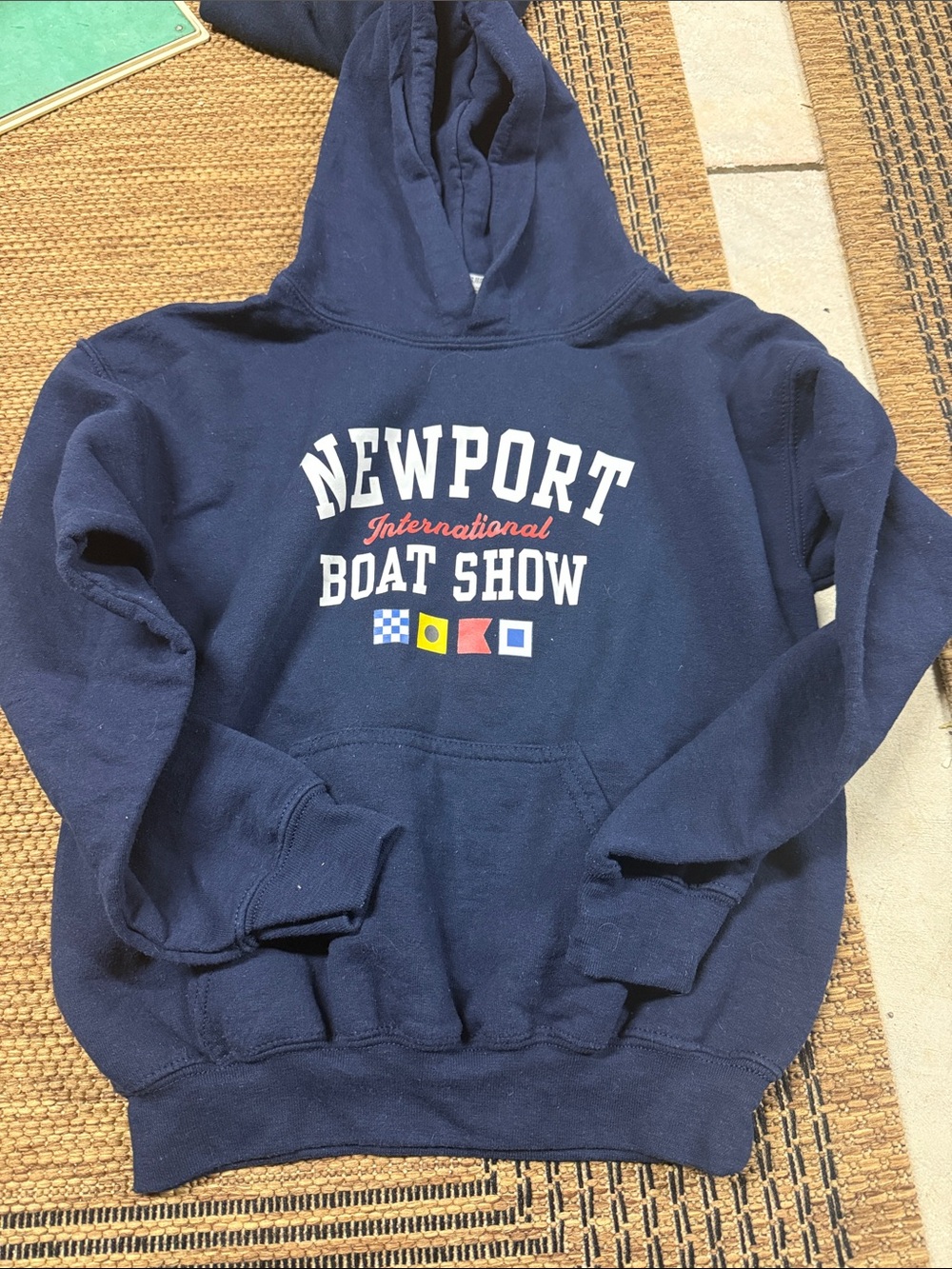 Gildan Navy Blue Hoodie with White and Red Print